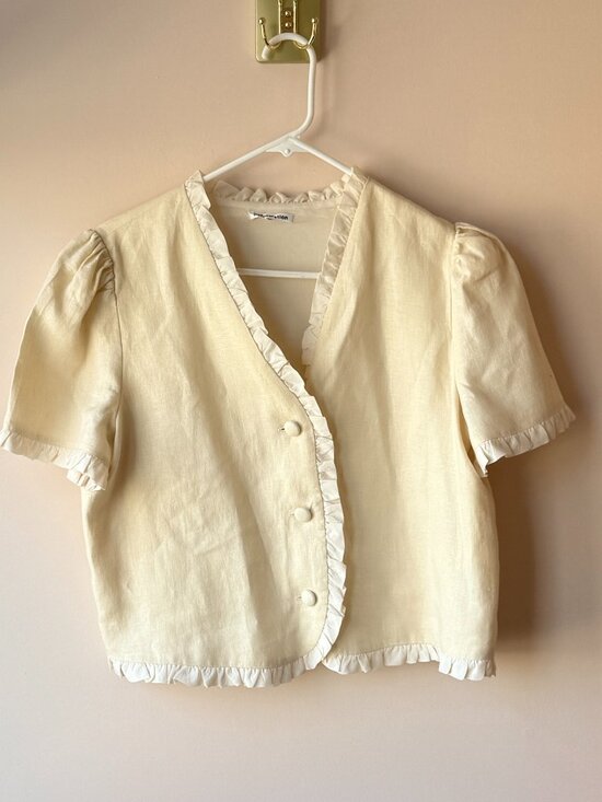 Reformation Tops - Reformation Bess Linen Top Sugar White Ruffle Button Front 100% Linen Size Large